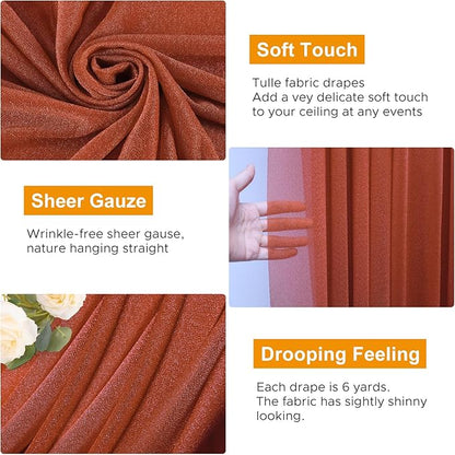 Wedding Arch Draping Fabric 3 Panels 28.7" x 20FT Terracotta Sheer Chiffon Backdrop Drapes for Wedding Ceremony Birthday Party Bridal Shower Outdoor Decoration