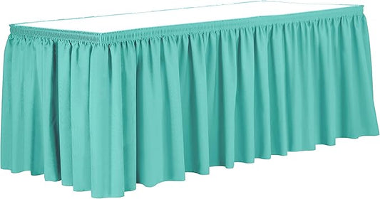 Ultimate Textile Pleat Polyester Fabric Table Skirt - Machine Washable Flame Resistant with Clips for Events, Weddings & Trade Shows, Cut & Sewn in Paterson, NJ - Caribbean, 14' Shirred Pleat