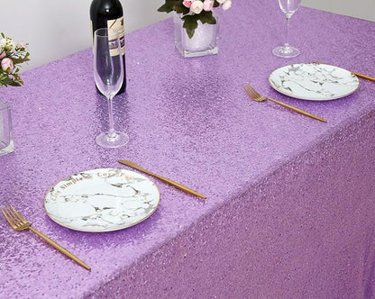 QueenDream Sparkly Sequin Tablecloth - Light Purple Table Cloth 50x80 Inches Rectangle Table Overlay Fabric for Birthday Parties Baby Shower Decoration