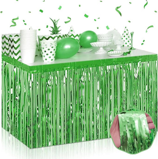 3 Pack 29 x108 Inch Light Green Foil Fringe Table Skirts Metallic Banner for Tinsel Streamer Garland Backdrop for Parade Floats Wedding Thanksgiving Birthday Christmas New Year Party Decoration