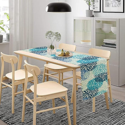 Floral Table Runner,Blue Flowers Print Spring Summer Table Cloth Kitchen Dining Table Home Party Decoration 13x108 Inch