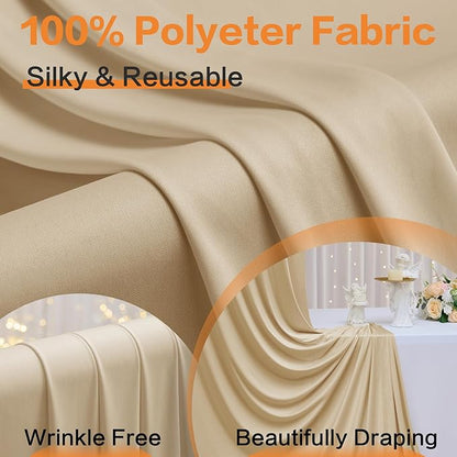 60×14 ft Wrinkle Free Beige Backdrop Curtain for Weddings Parties, 12 Panels 14ft Silky Polyester Wedding Drapes Backdrop Photo Back Drop Cloth for Birthday Baby Shower Photography Backgrounds