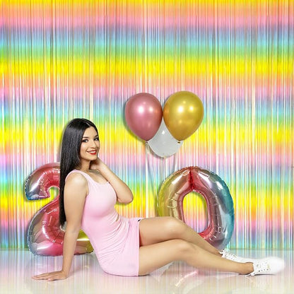 Pastel Rainbow Foil Fringe Curtain Streamers Party Backdrop Foil Fringe Backdrop Curtains Tinsel Streamers for Birthday Party Easter Decorations