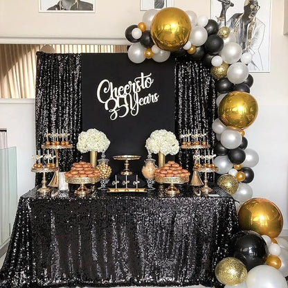 Black Backdrop for Graduation Decorations: 2ftx8ft Black Sequin Halloween Backdrop Curtains Panels Wedding Ceremony Party Home Decorations 3 Packs
