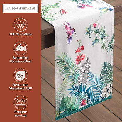 Maison d' Hermine Table Runner 100% Cotton Single Layer Table Runners 108 inches Long Decorative for Kitchen Dining Party Baby Shower Wedding Bridal Shower Spring Summer (Tropiques, 14.50" x 108")