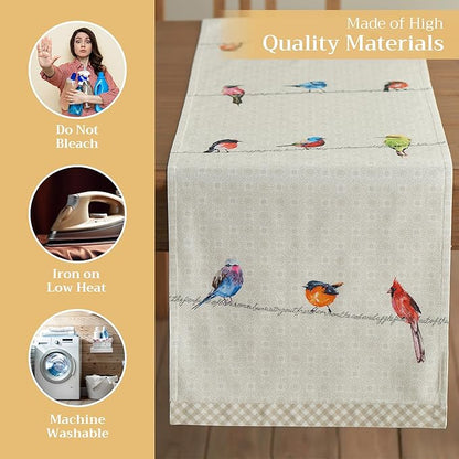 Maison d' Hermine Table runner 100% Cotton Double Layer Table Runners 72 inches long Decorative for Home Kitchen Dining Party Wedding Bridal Shower Spring Summer (Birdies On Wire, 14.50" x 72")