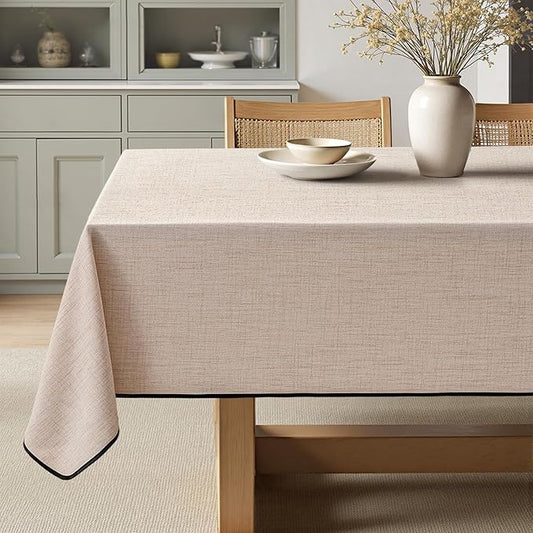 MIULEE Natural-Black Linen Tablecloth 60x104 Inch Rectangle Table Cloth Waterproof,Stain Resistant & Wrinkle Resistant for Dining Party Wedding