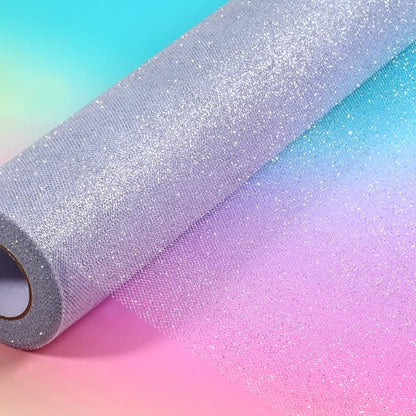 Sparkling Tulle Rolls, 15” by 30 Yards (90FT) Glitter Tulle Spool Ribbon Fabric for Wedding Birthday Bridal Shower Tutu Skirt Party Gift Wrapping (Sliver)