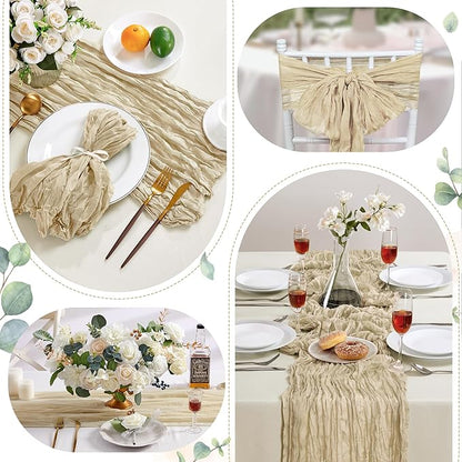 Cheesecloth Table Runner 10FT Long Boho Gauze Table Runner Rustic Sheer Runner for Wedding Bridal Baby Shower Birthday Party Table Decor Thanksgiving Christmas (Beige, 6 Pack)