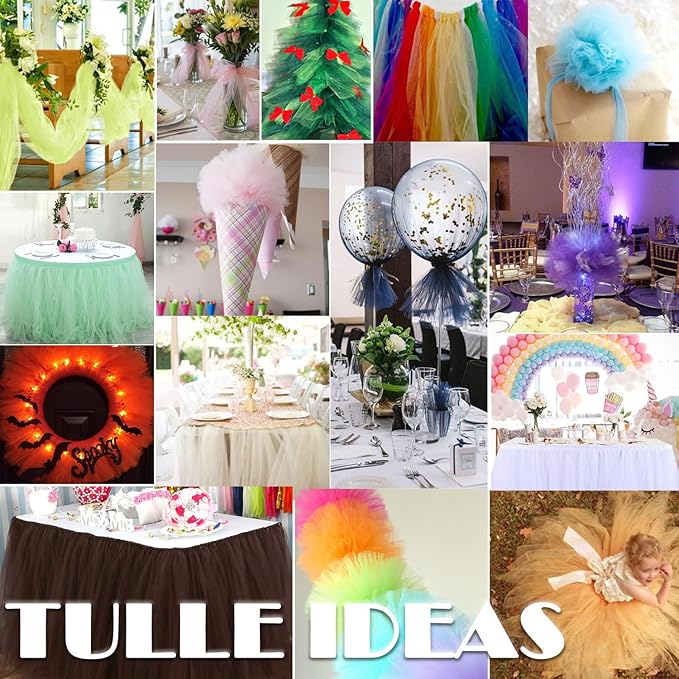 White Tulle Fabric Rolls 6 Inch by 200 Yards (600 feet) Fabric Spool Tulle Ribbon for DIY White Tutu Bow Baby Shower Birthday Party Wedding Christmas Decorations Craft Supplies