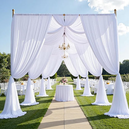 PartyVillage 40ft×15ft White Backdrop Curtain for Wedding Parties, 8 Panels Wrinkle Free 15 FT Long Polyester Photo Backdrop Drapes Back Drop Cloth for Birthday Photography Background