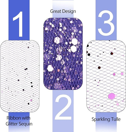 Glitter Tulle Rolls, 6” by 50 Yards (150FT) Sparkling Tulle Spool Ribbon Sequin Tulle Netting Fabric for Tutu Skirt Wedding Birthday Baby Shower (Purple)