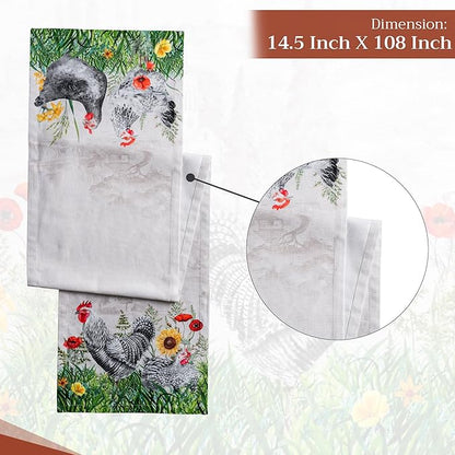 Maison d' Hermine Table Runner 100% Cotton Single Layer Table Runners 108 inches Long Decorative for Home Kitchen Dining Party Wedding Bridal Shower Spring Summer (Basse Cour, 14.50" x 108")