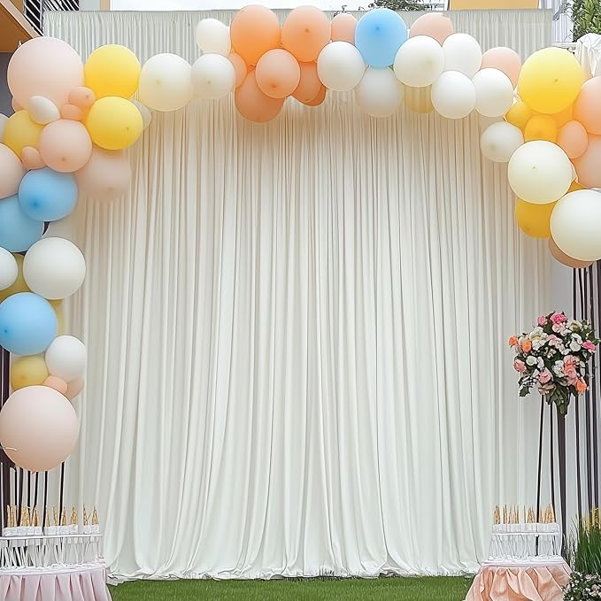 10×14ft Wrinkle Free Ivory Backdrop Curtain, Soft Silky Easy to Drape Cream Wedding Drapes for Backdrop, 2 Panels 5×14ft Photo Backdrop Curtains for Parties Birthday Photography Background Cloth