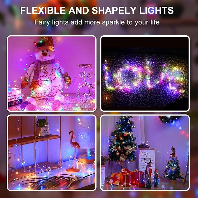 Aogist 24 Pack Fairy Lights 3 Modes 7ft 20 LED Waterproof,Battery Operated Silver Wire Firefly Starry Moon Mini String Lights for Mason Jars Christmas DIY Crafts Wedding Party Bedroom,Multicolor