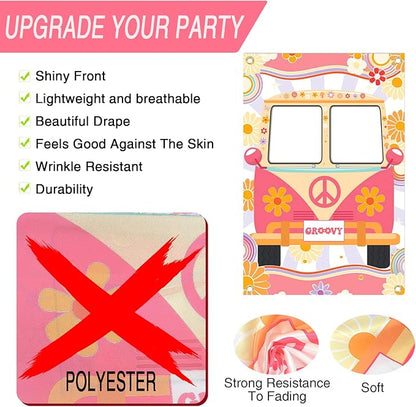 Hippie Photo Booth Props, Hippie Bus Prop Groovy Bus Photo Booth for 60'S 70'S Party, Hippie Party Decorations, Daisy Bus Photo Prop Two Groovy Birthday Decor, Groovy Photo Booth Frame - 59 × 39.4 in