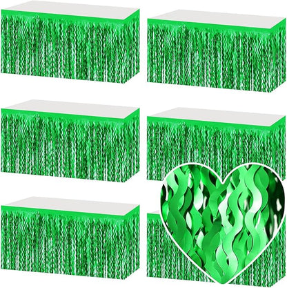 6 Pack 29x108 Inch Green Wave Foil Fringe Table Skirts Metallic Banner for Tinsel Streamer Garland Backdrop for Parade Floats Wedding, Mother's Day, Birthday Mardi Gras Party Decorations