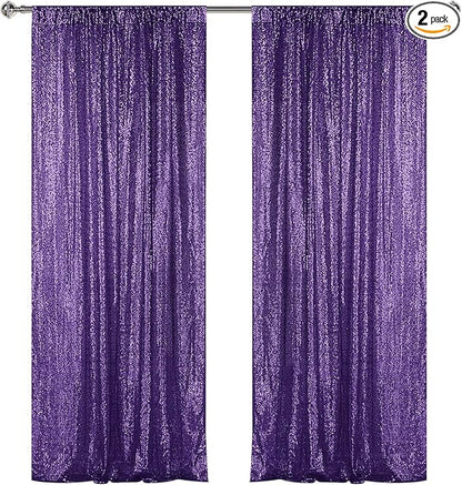 Sugargirl Purple Sequin Backdrop Curtain 2 Panels 2FTx8FT Glitter Purple Background Drapes Sparkle Photography Backdrop for Party Wedding Birthday Wall Decoration