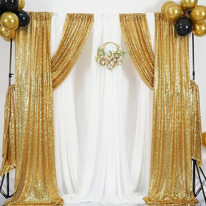 Poise3EHome Gold Sequin Backdrop Curtains,4 Panels 2FTx8FT Glitter Background for Party Birthday Party Baby Shower Wedding Christmas Thanksgiving Halloween Holiday Festival Decor