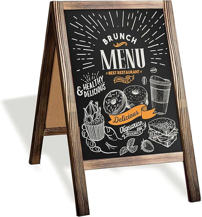 Ilyapa Wooden A-Frame Sign with Eraser & Chalk - 21 x 30 Inches Magnetic Sidewalk Chalkboard – Stained Wood Menu for Restaurant, Business or Wedding