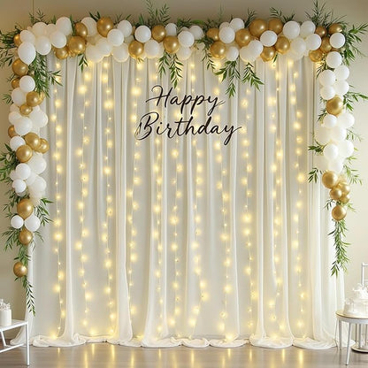 Ivory Backdrop Curtains with Lights for Baby Shower,10x10FT Wrinkle Free Ivory Drapes Photo Backdrop Curtains for Wedding Birthday Party Ceremony Photography Photoshoot Decorations-5ft x 10ft