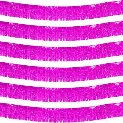 We Moment 6 Pack 10 Feet Hot Pink Foil Fringe Garland Streamers Metallic Tinsel Banner Wall Hanging Fringe Curtain Glitter Backdrop Banner for Parade Floats Birthday Bachelorette Pink Decorations