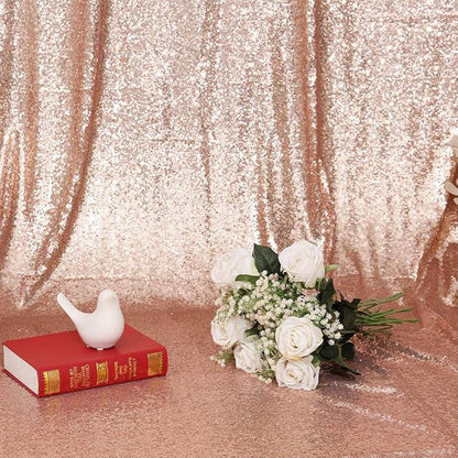 Eternal Beauty Rose Gold Sequin Backdrop, 5x7 Ft Glitter Background Curtains for Shimmer Photography Party Wedding Birthday Back Drop Decor