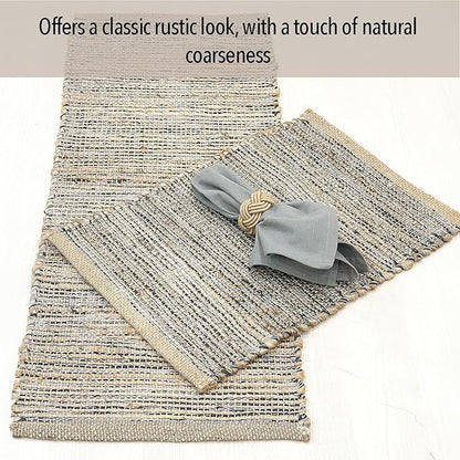 Chardin home Natural Jute Table Runner 13x48 Inch – Vintage Boho Rustic Table Decor – Handwoven Table Runner in Natural Jute and Grey – Farmhouse Dining or Console Table Accent