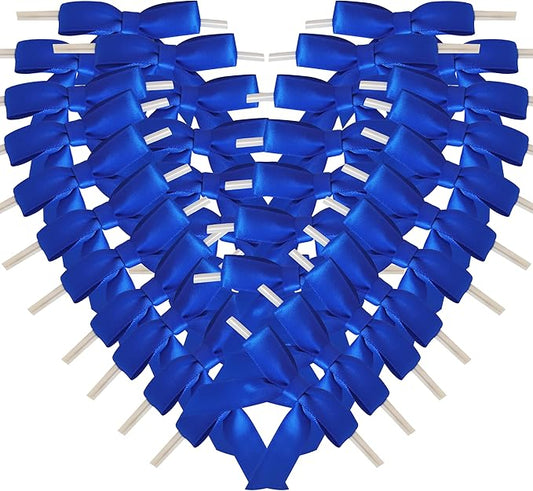 50pcs 2-1/2 Inch Blue Satin Ribbon Bows with Twist Tie Bows for Christmas Tree Decoration Gift Packing&Wrapping(Blue)