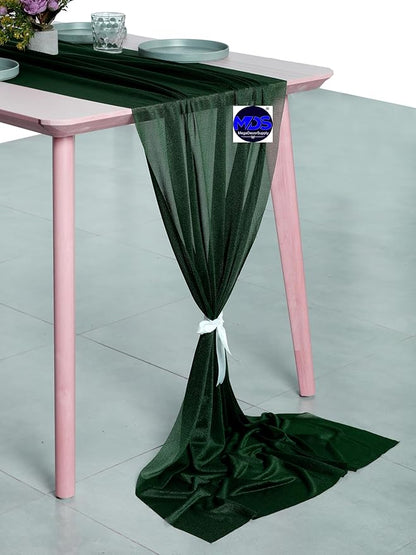 MDS 2 Pack 10ft Chiffon Table Runner 29 x 120 Inches Sheer Wedding Runner Romantic Rustic Table Runner for Wedding Decorations, Birthday Parties, Bridal Shower Party Arch Decor - Hunter Green