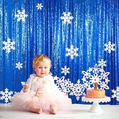 ShinyBeauty Shimmer Royal Blue Backdrop Curtain 7Ftx7Ft Photo Backdrops Blue Photograph Background Sequin Curtains for Parties, Camera, Birthday, Graduation, Holiday Decor