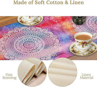 Vintage Mandala Table Runner, Bohemian Indian Purple Starry Colorful Floral Print Table Runner for Home Kitchen Dining Table Party Decor, 13x70inch