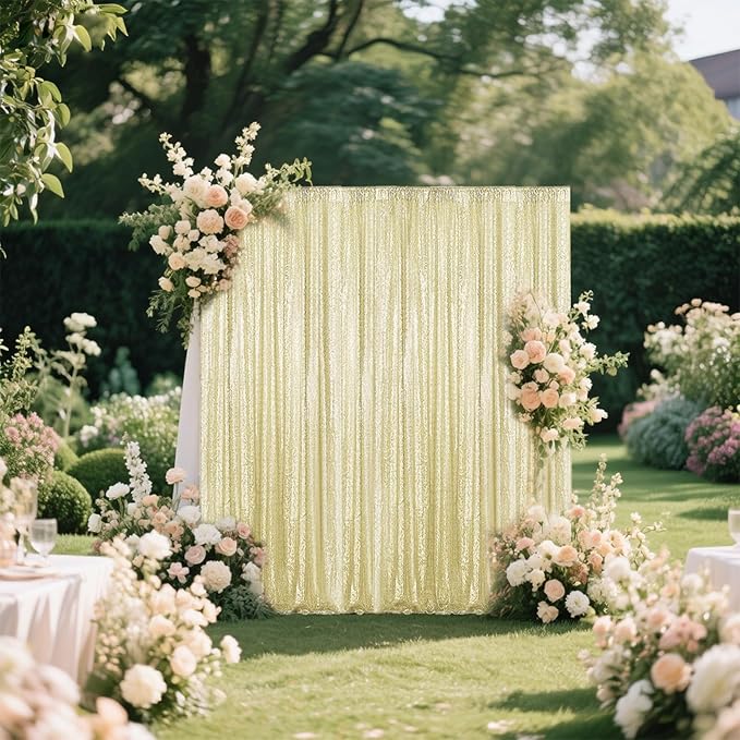 Champagne Sequin Backdrop Curtain 2 Pieces 2FTx8FT Glitter Photography Backdrop for Party Wedding Birthday Christmas Decorations