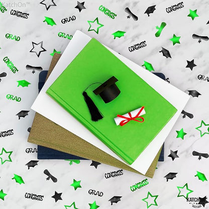 KatchOn, Shiny 2025 Congrats Grad Confetti - Pack of 1000 | Green and Black Graduation Confetti Class of 2025 Decorations | Graduation Decorations 2025