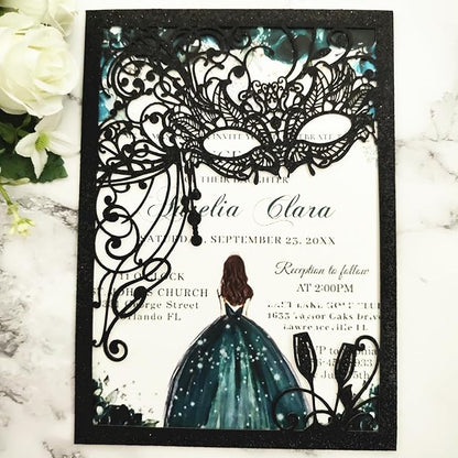 20PCS Masquerade Invitations, Quinceanera Invitations,masquerade wedding invitations,pocket invitation with envelops for xv,16 birthday,bridal shower,wedding,Anniversary,holiday party,etc.