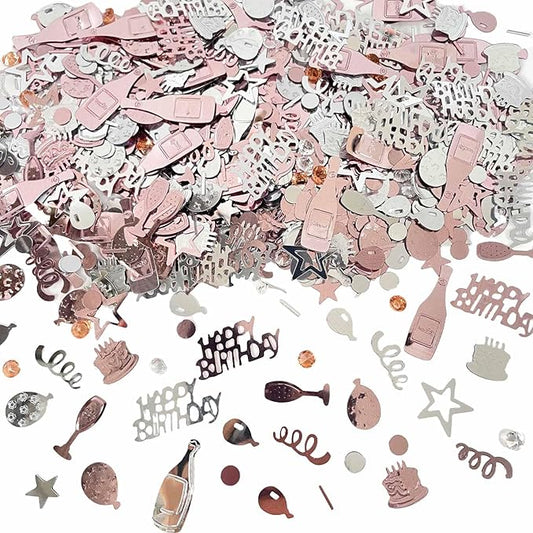 Pink Happy Birthday Confetti, Birthday Decorations Confetti Metallic Foil Table Scatter Decorations for Party Decor, Baby Shower Decor for Gilrs Women, DIY Arts and Crafting