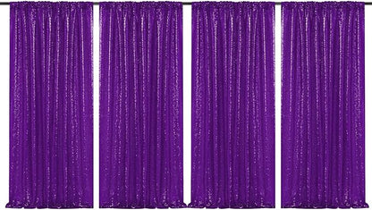 JYFLZQ Purple Sequin Backdrop Curtains 2ft x 8ft 4 Panel Glitter Photo Booth Backdrops Sparkly Photography Background Drapes for Parties Wedding Bridal Showers