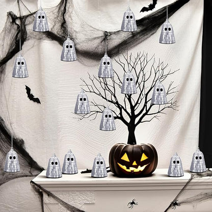 24 Pcs Halloween Disco Ghosts Decor Halloween Ornament Silver Mirror Disco Skeleton Tabletop Centerpiece for Holiday Cosplay Home Props Gift Party Decorations (Sliver)