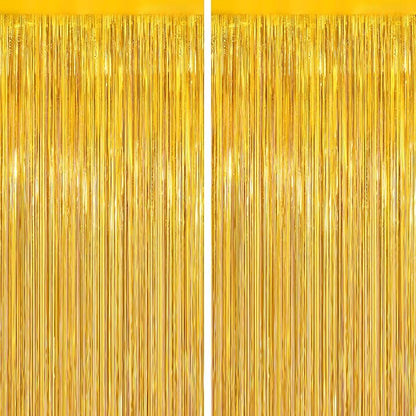 2Pack Gold Party Streamers, Gold Metallic Tinsel Streamers for Birthday Wedding Party Decors Graduation, Baby Shower, Photo Booth Props for Bachelorette Decors Xmas Halloween Party Supplies Backdrop
