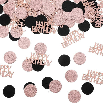 100Pcs Rose Gold and Black Happy Birthday Glitter Confetti, Polka Dot pink confetti, Sprinkling Table Scatter Paper Confettis Birthday Party Table Decorations
