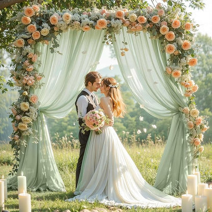 Wedding Arch Draping Fabric, 2 Panels 19FT Sage Green Arch Drapes Chiffon Fabric Drapery for Wedding Arch Decorations Ceremony Reception Party Ceiling Backdrop