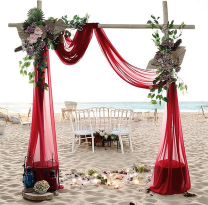 MDS Halloween Chiffon Draping Fabric - 2 Panel, 30" Wide x 100ft Long - Sheer Spooky Arbor & Canopy Drapery for Haunted House Backdrops, Party Ceilings, DIY Costumes & Themed Events - Apple Red
