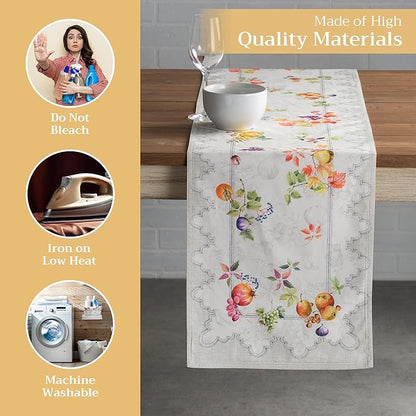 Maison d' Hermine Table Runner 100% Cotton Double Layer Table Runners 72 inches Long for Thanksgiving Christmas Decorations Home Kitchen Dining Party Wedding (Fruit D'Hiver, 14.5" x 72")