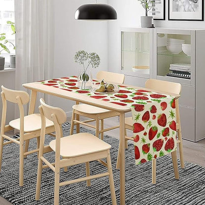 Strawberry Table Runner Spring Summer Fruit Wild Berry Forest Garden Dinner Runner for Girl Baby Shower Party Holiday Home Kitchen Dining Table Decor 13x36