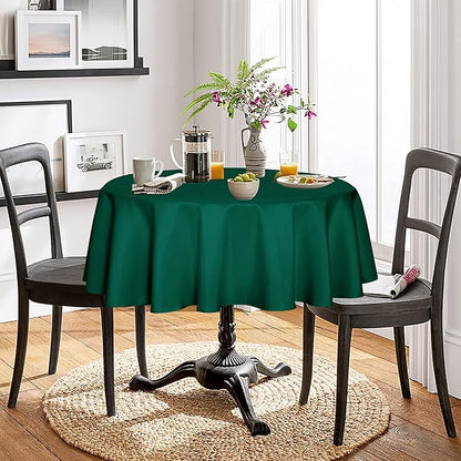 Fitable Green Round Tablecloth 60 inch, Stain and Wrinkle Resistant Washable Polyester Table Cloth for Dining Buffet Parties and Camping