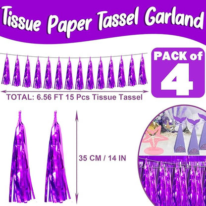 4P Purple Foil Fringe Metallic Streamers Banner Tassel Garland for Parade Floats, Bachelorette, Wedding, Birthday, Halloween, Christmas, Bridal/Baby Shower Party Decorations