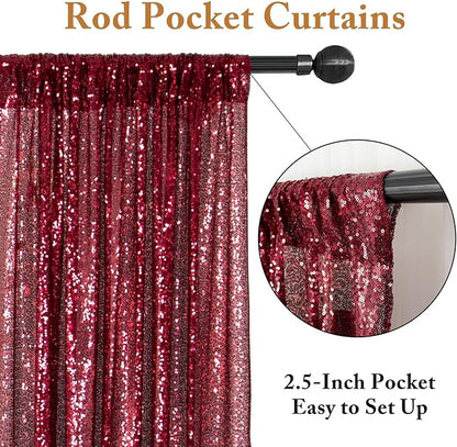 ShinyBeauty Burgundy Sequin Curtain Backdrop 2 Panels 4FTx8FT Photo Curtain Backdrop Curtain Panels 96 Inches Long -190522E