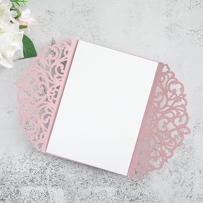 20Pcs Dusty Rose Laser Cut Invitation Cards With Blank Inner Sheets for Wedding Cards Bridal Shower Engagement Quinceanera Invitation (No Envelopes)