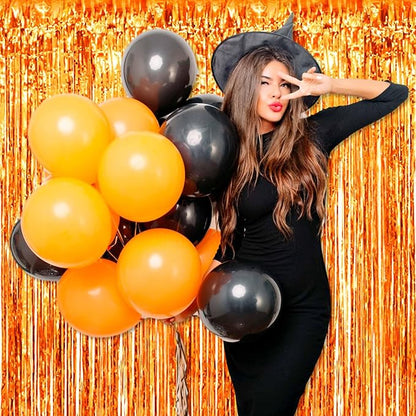 6 Pack Orange Foil Fringe Curtains Backdrop, 3.28 x 8.2 Ft Metallic Streamers Tinsel Curtains Background for Photo Booth, Birthday, Weddings, Carnivals, Graduation, Themed Party Decorations