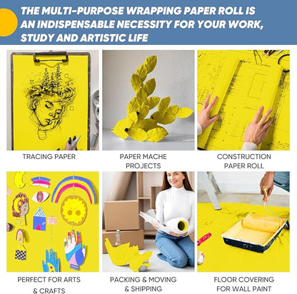 Yellow Wrapping Paper Craft Paper Kraft Paper Roll 15"x450", Bulletin Board Paper, Arts & Crafts, Gift Wrapping Packing Painting Drawing Paint Easel Poster Chart Decorative Paper, Kids Art Supplies